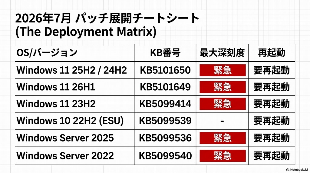【OS別】2026年7月の対象累積更新プログラム（KB番号）一覧