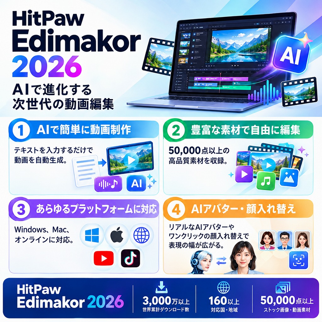 【動画編集を90%時短】HitPaw Edimakor で画像からAI動画を簡単につくる方法