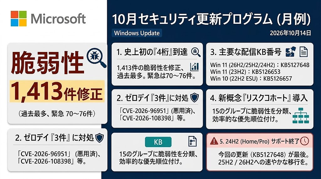 2026年10月 セキュリティ更新プログラムの重要サマリー